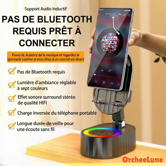 Haut-parleur Bluetooth sans fil à induction avec support pour téléphone rechargeable